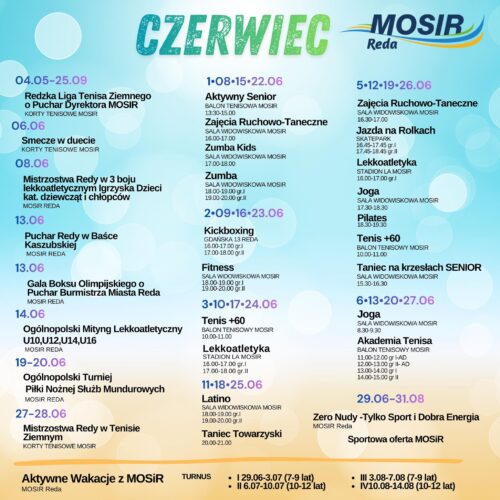 Przedstawiamy harmonogram zajęć i wydarzeń MOSiR Reda na czerwiec!
